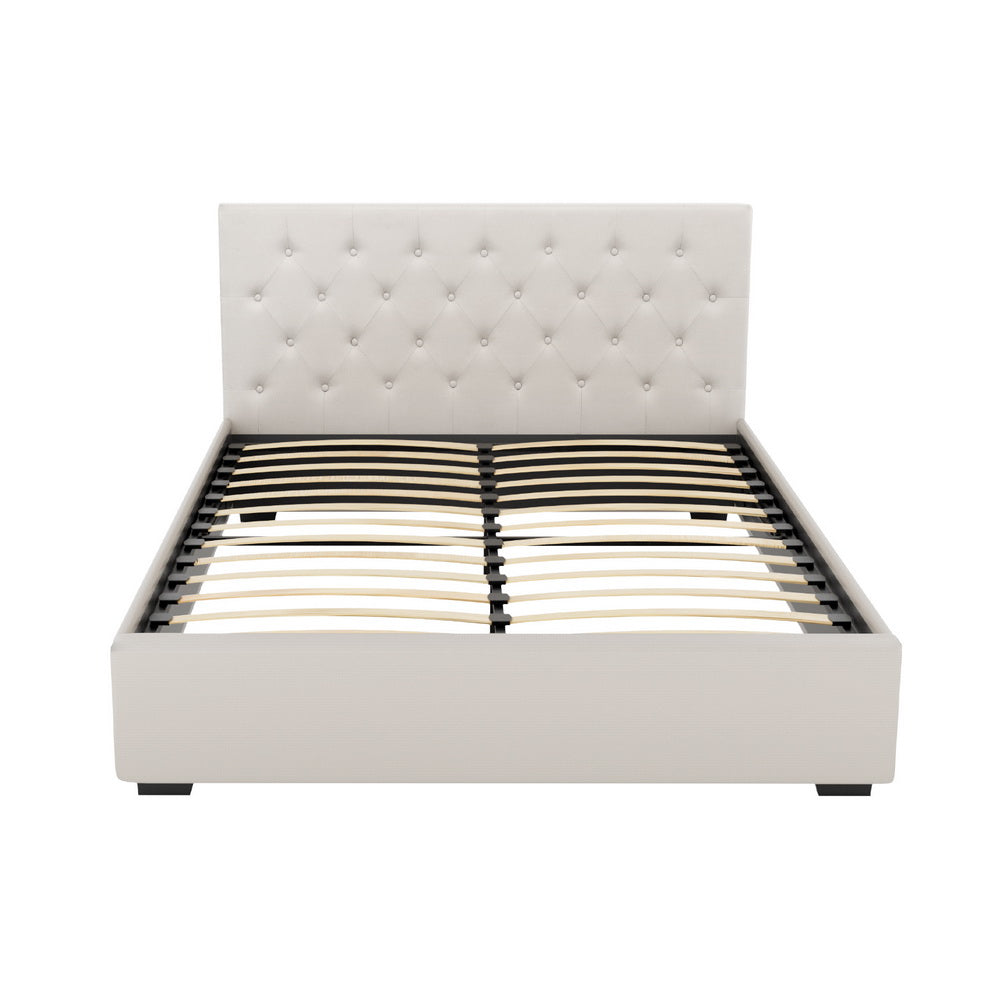 Artiss Bed Frame Queen Size Gas Lift Beige VILA Artiss