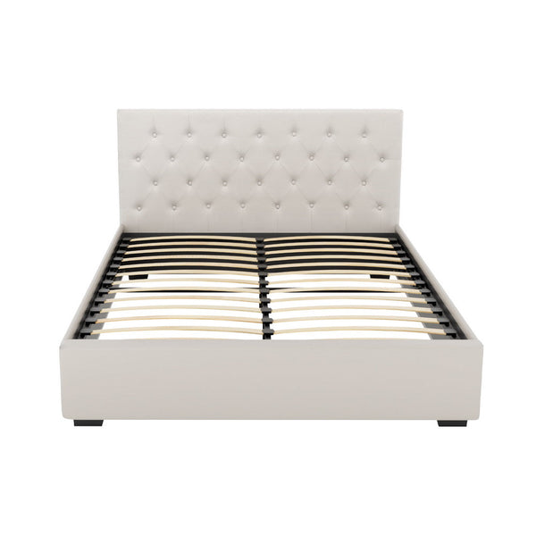 Artiss Bed Frame Queen Size Gas Lift Beige VILA Artiss