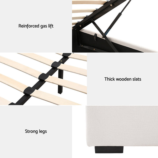 Artiss Bed Frame Queen Size Gas Lift Beige VILA Artiss