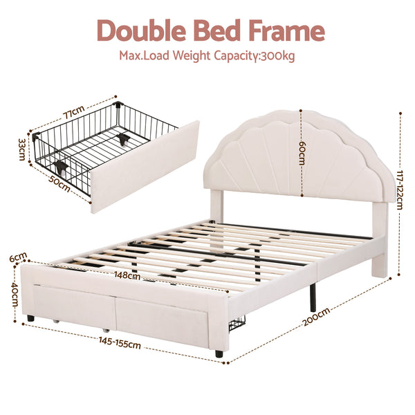 Artiss Double Bed Frame with 2 Storage Drawers Upholstered Velvet Platform Bed LED Headboard Awezingly