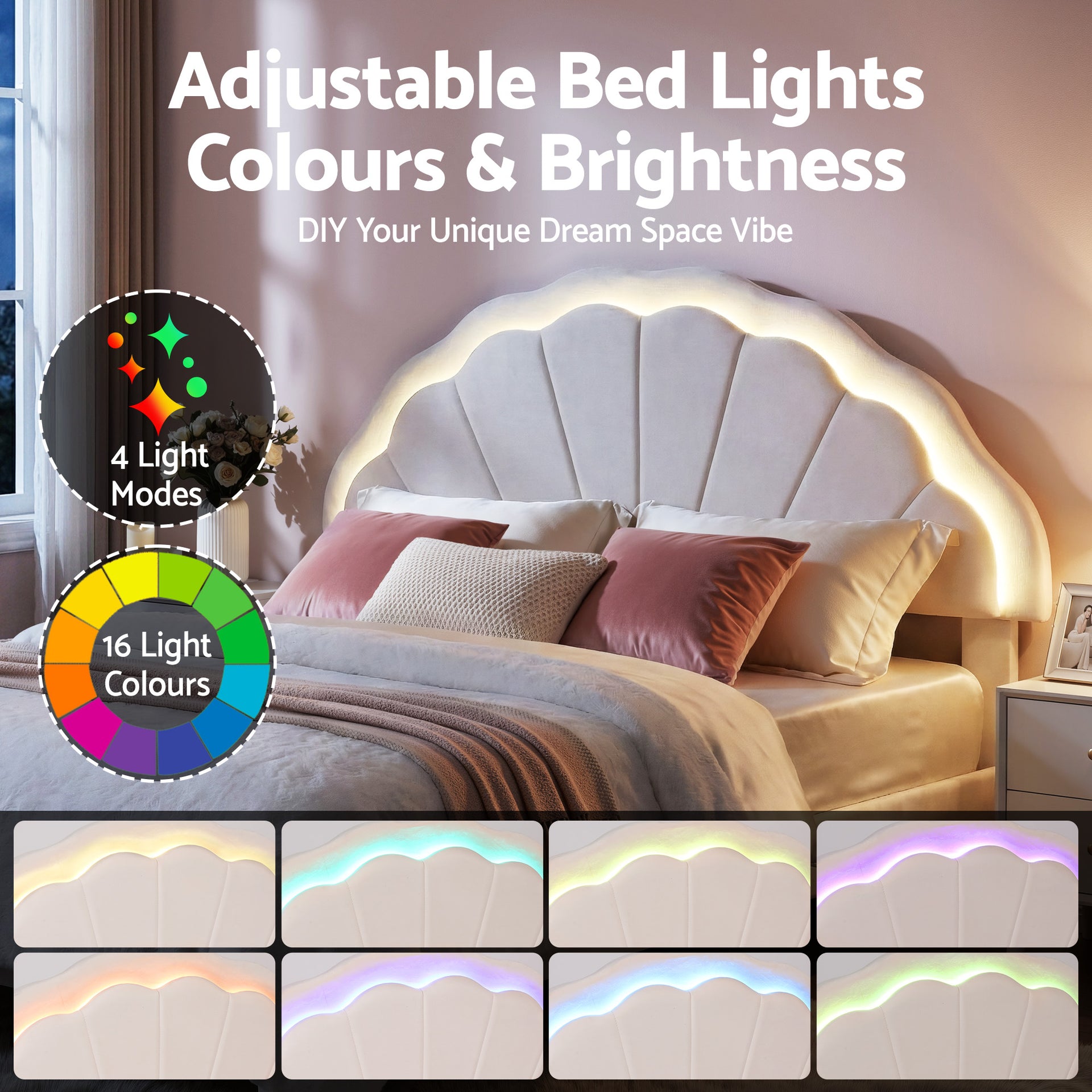 Artiss Double Bed Frame with 2 Storage Drawers Upholstered Velvet Platform Bed LED Headboard Awezingly