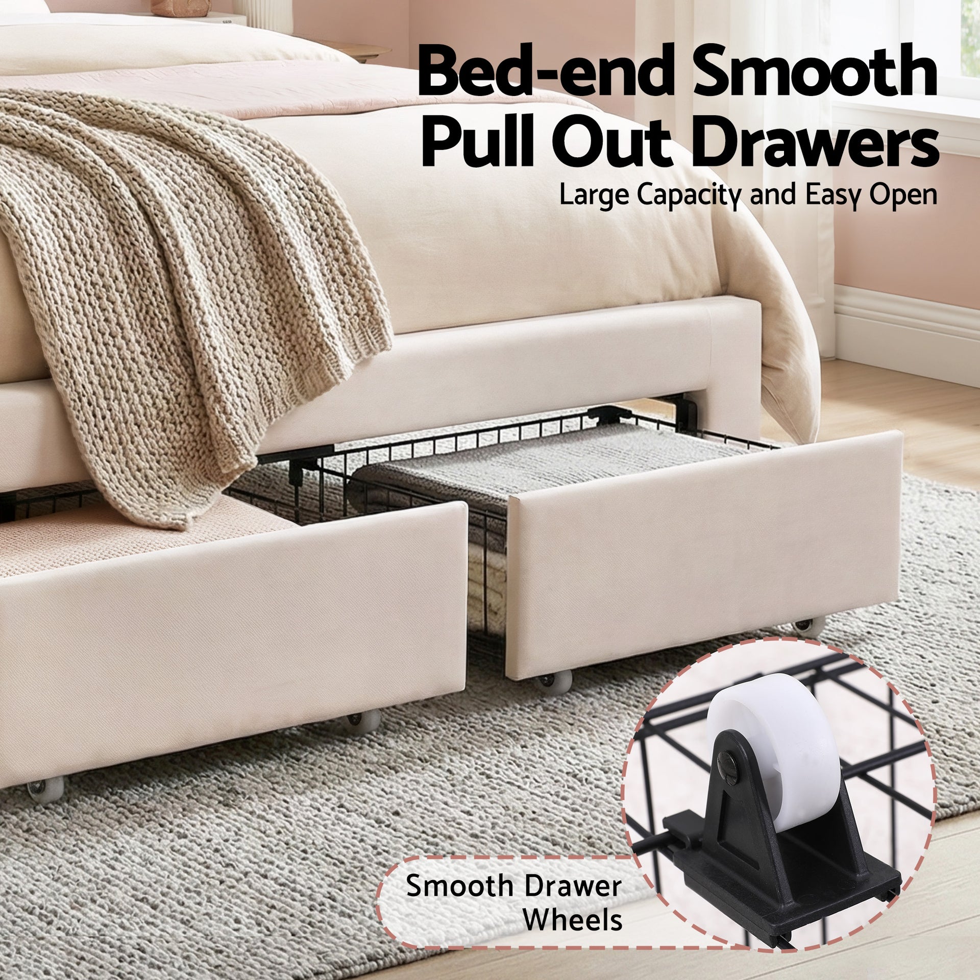 Artiss Double Bed Frame with 2 Storage Drawers Upholstered Velvet Platform Bed LED Headboard Awezingly