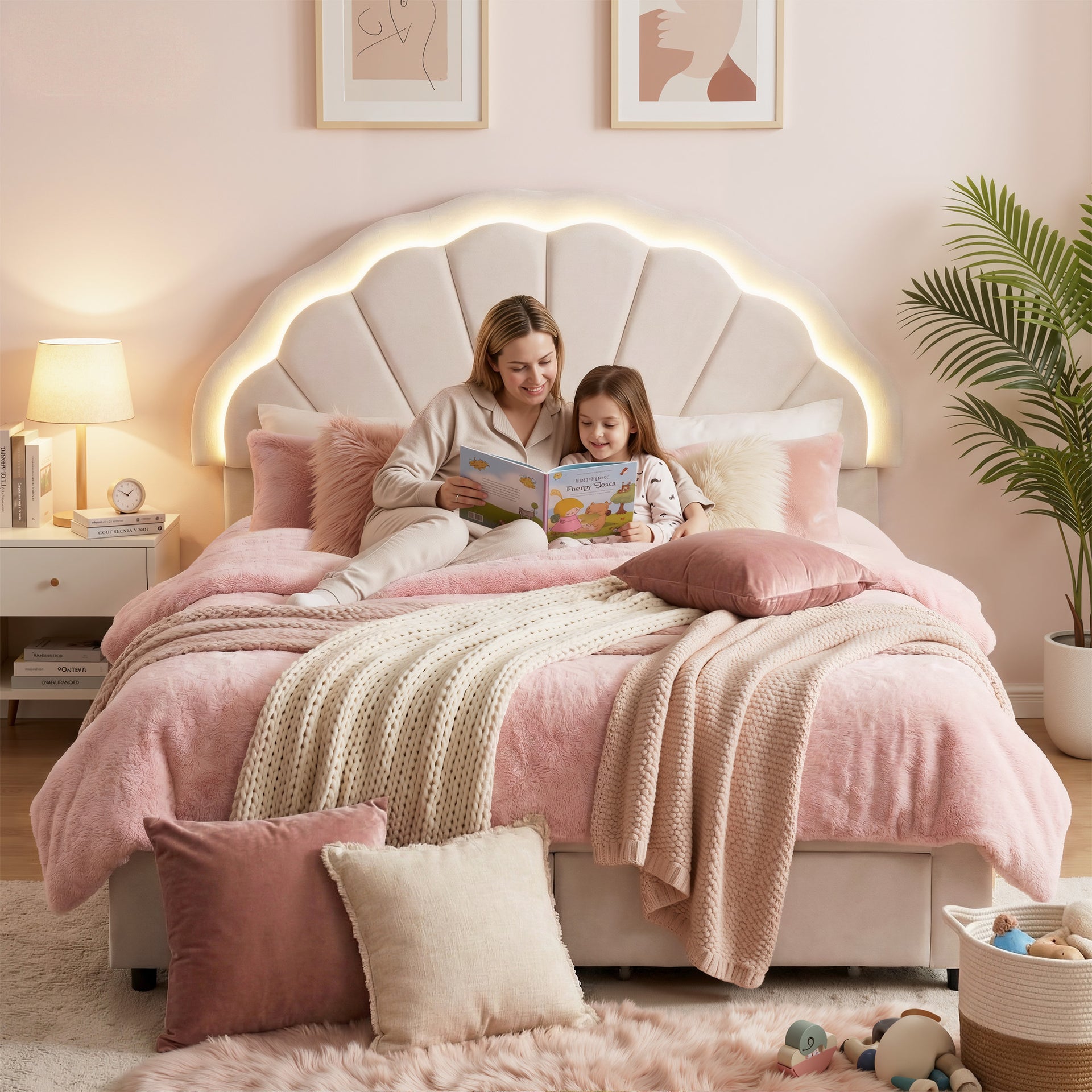 Artiss Double Bed Frame with 2 Storage Drawers Upholstered Velvet Platform Bed LED Headboard Awezingly