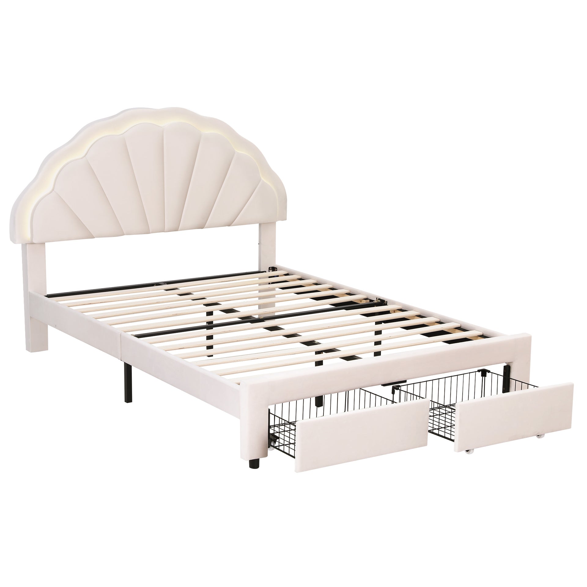 Artiss Double Bed Frame with 2 Storage Drawers Upholstered Velvet Platform Bed LED Headboard Awezingly