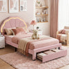 Artiss King Single Bed Frame with 1 Storage Drawers Upholstered Velvet Platform Bed LED Headboard Pink