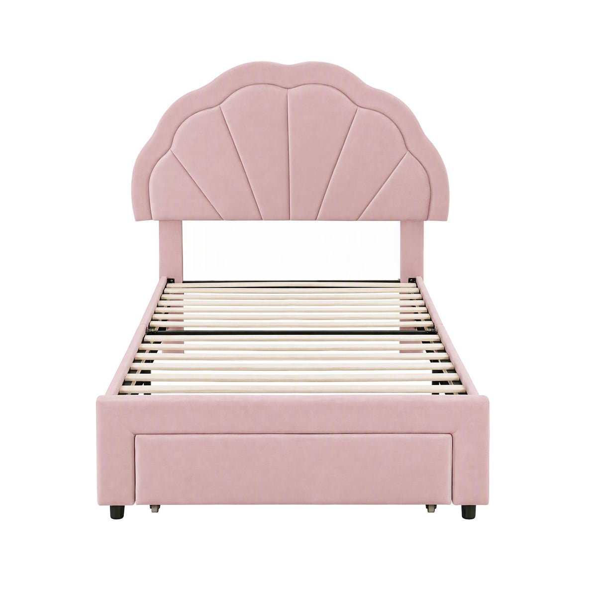 Artiss King Single Bed Frame with 1 Storage Drawers Upholstered Velvet Platform Bed LED Headboard Pink Awezingly
