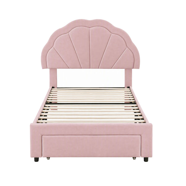 Artiss King Single Bed Frame with 1 Storage Drawers Upholstered Velvet Platform Bed LED Headboard Pink Awezingly
