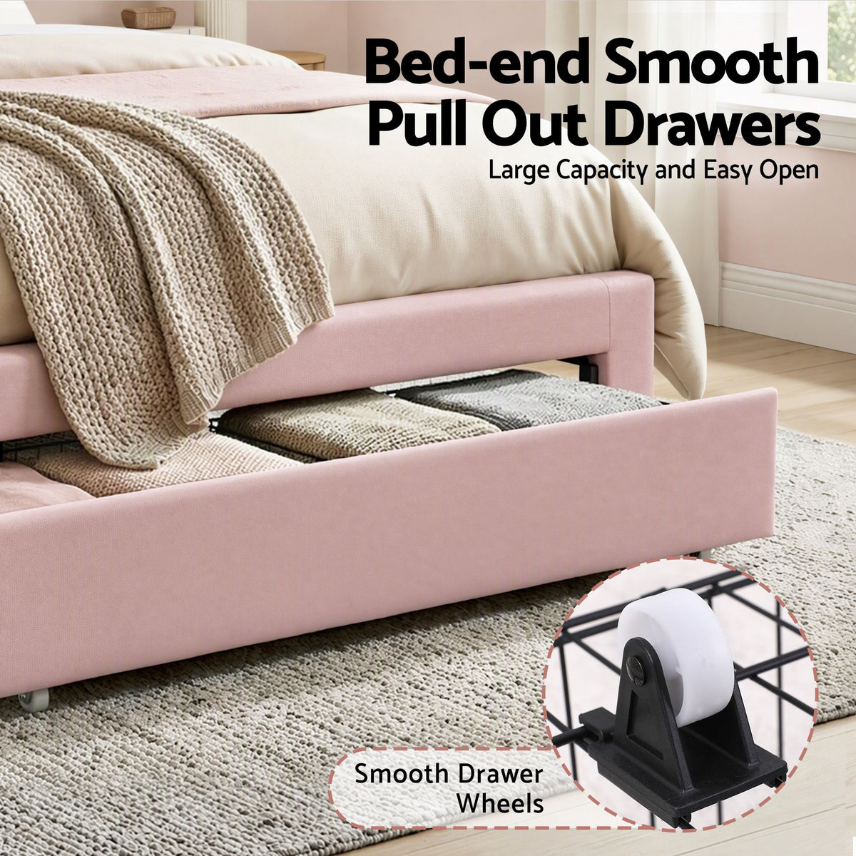 Artiss King Single Bed Frame with 1 Storage Drawers Upholstered Velvet Platform Bed LED Headboard Pink Awezingly