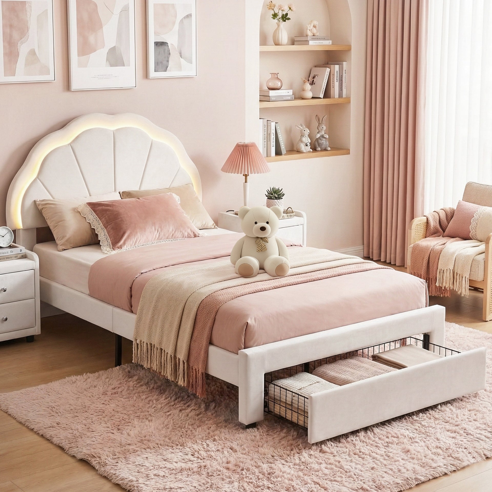 Artiss King Single Bed Frame with Storage Drawer Upholstered Velvet Platform Bed LED Headboard Awezingly