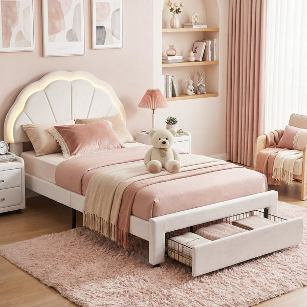 Artiss King Single Bed Frame with Storage Drawer Upholstered Velvet Platform Bed LED Headboard Awezingly