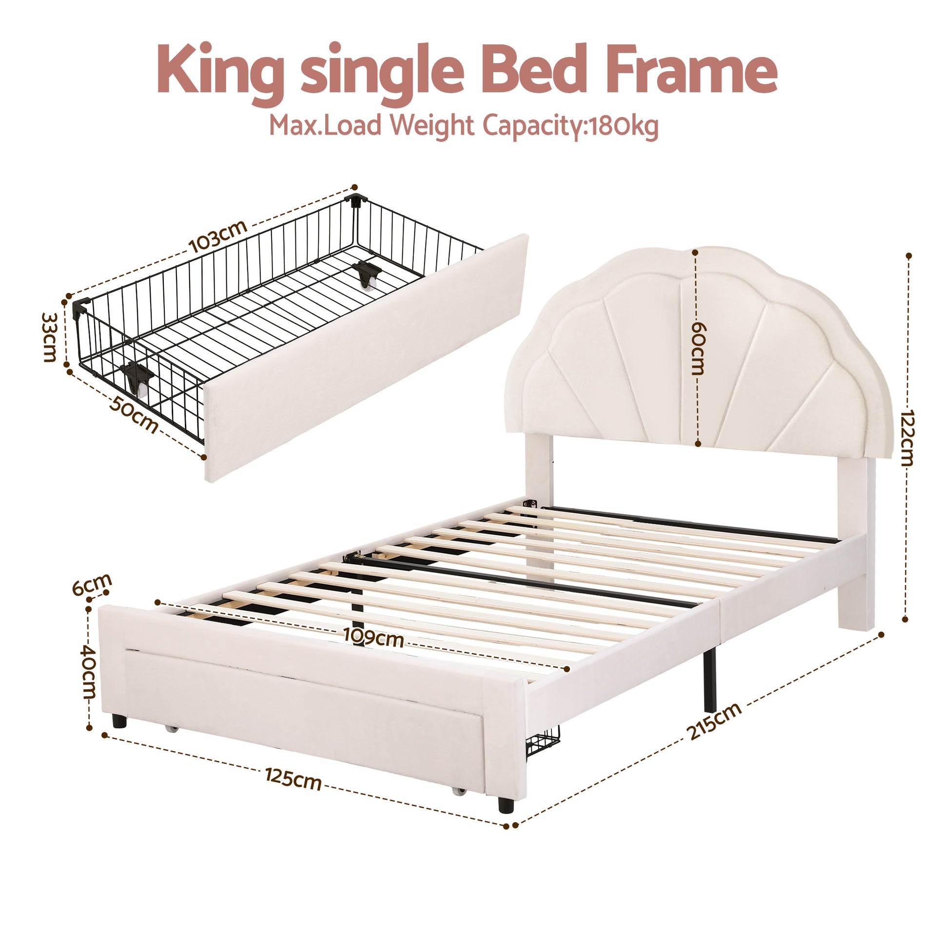 Artiss King Single Bed Frame with Storage Drawer Upholstered Velvet Platform Bed LED Headboard Awezingly