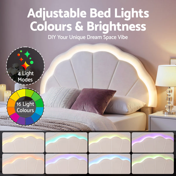 Artiss King Single Bed Frame with Storage Drawer Upholstered Velvet Platform Bed LED Headboard Awezingly
