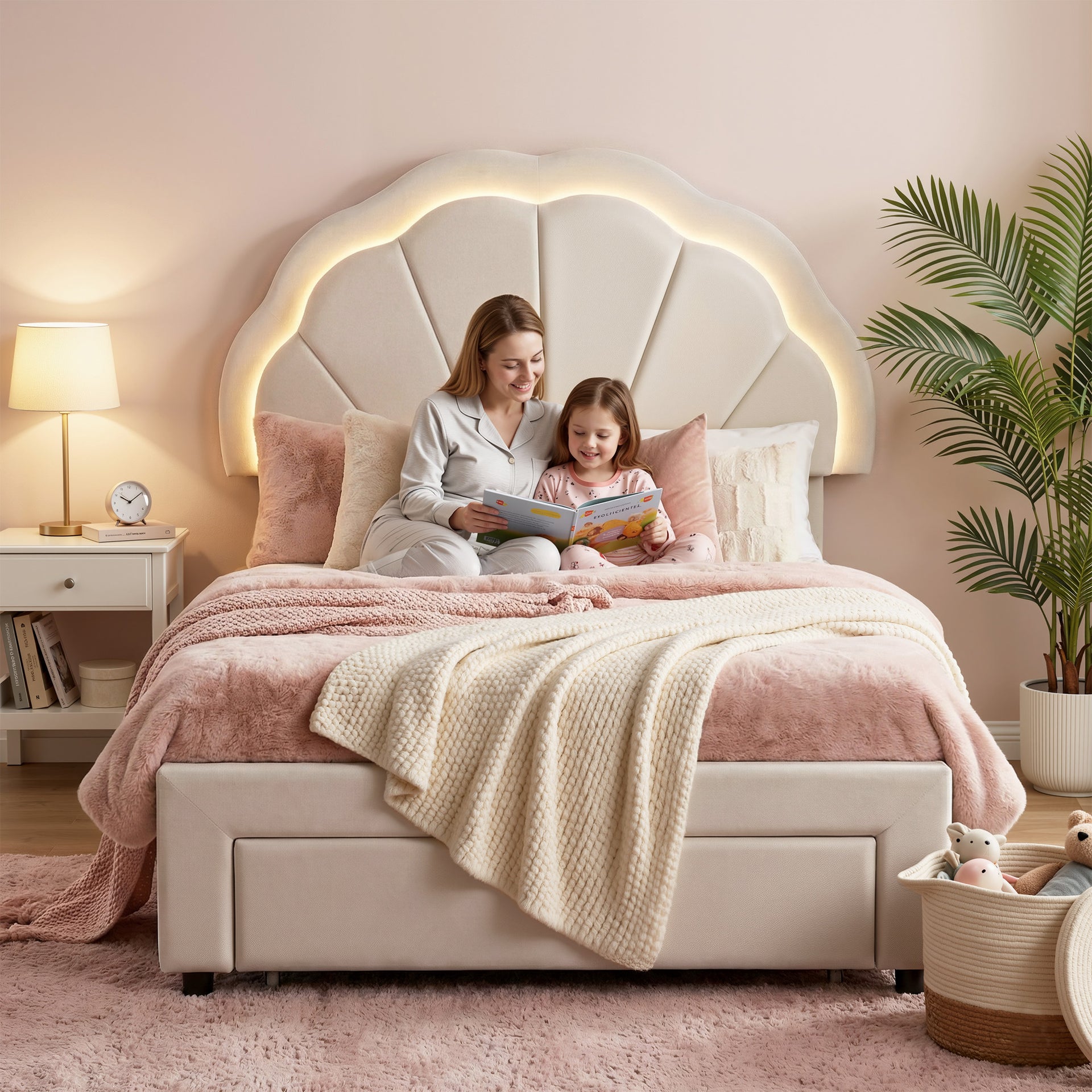 Artiss King Single Bed Frame with Storage Drawer Upholstered Velvet Platform Bed LED Headboard Awezingly