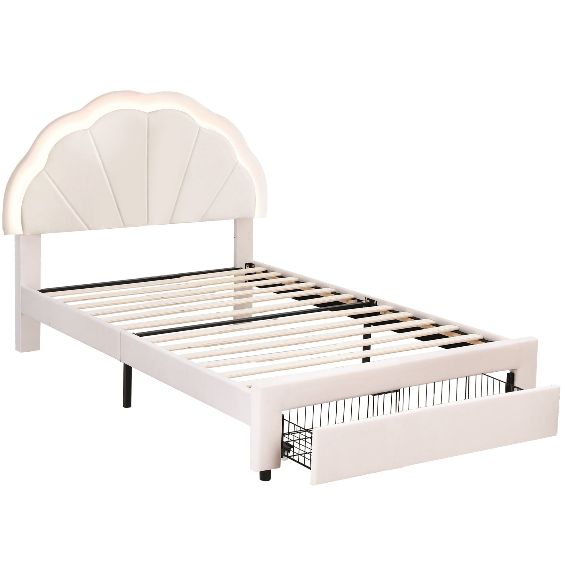 Artiss King Single Bed Frame with Storage Drawer Upholstered Velvet Platform Bed LED Headboard Awezingly