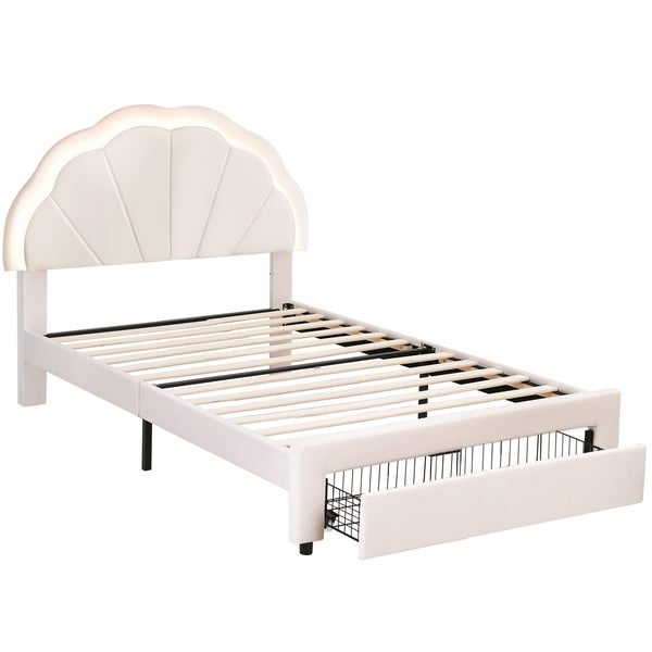 Artiss King Single Bed Frame with Storage Drawer Upholstered Velvet Platform Bed LED Headboard Awezingly