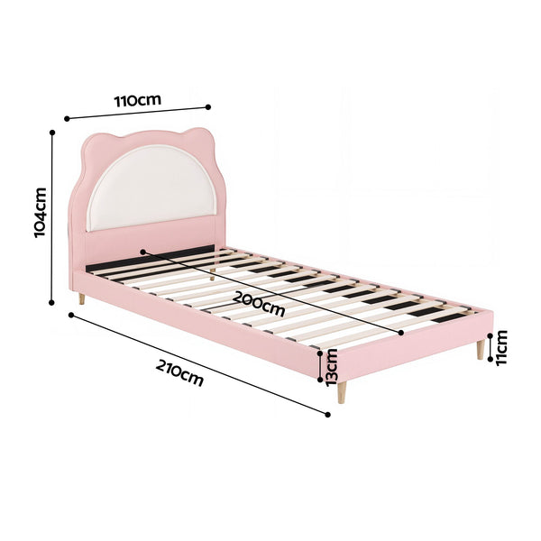 Artiss King Single Pink Kids Bed Frame for Girls Bedroom Cute Animal Upholstered Awezingly