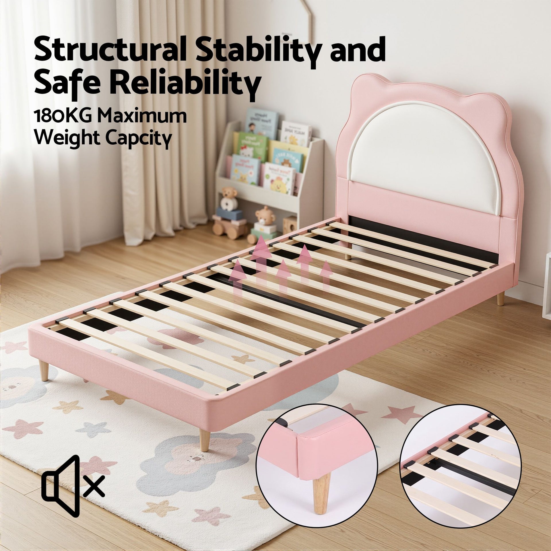 Artiss King Single Pink Kids Bed Frame for Girls Bedroom Cute Animal Upholstered Awezingly