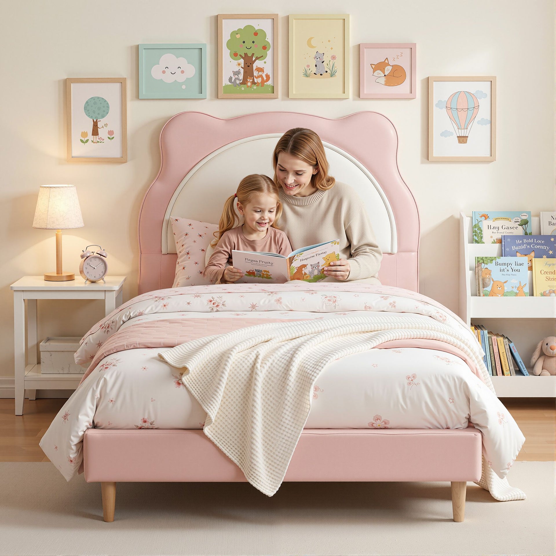 Artiss King Single Pink Kids Bed Frame for Girls Bedroom Cute Animal Upholstered Awezingly