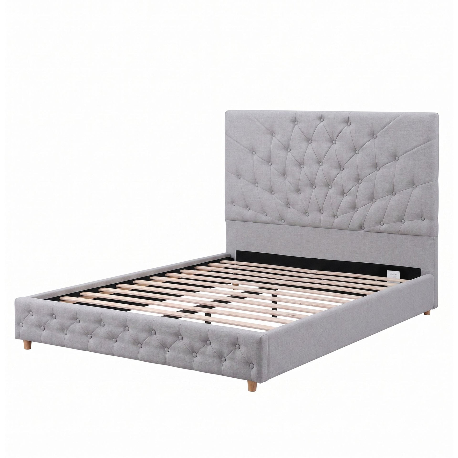 Artiss Double Bed Frame with Tufted Headboard and Plywood Slats Grey Awezingly