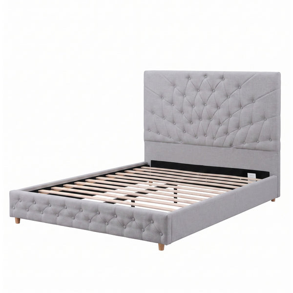 Artiss Double Bed Frame with Tufted Headboard and Plywood Slats Grey Awezingly