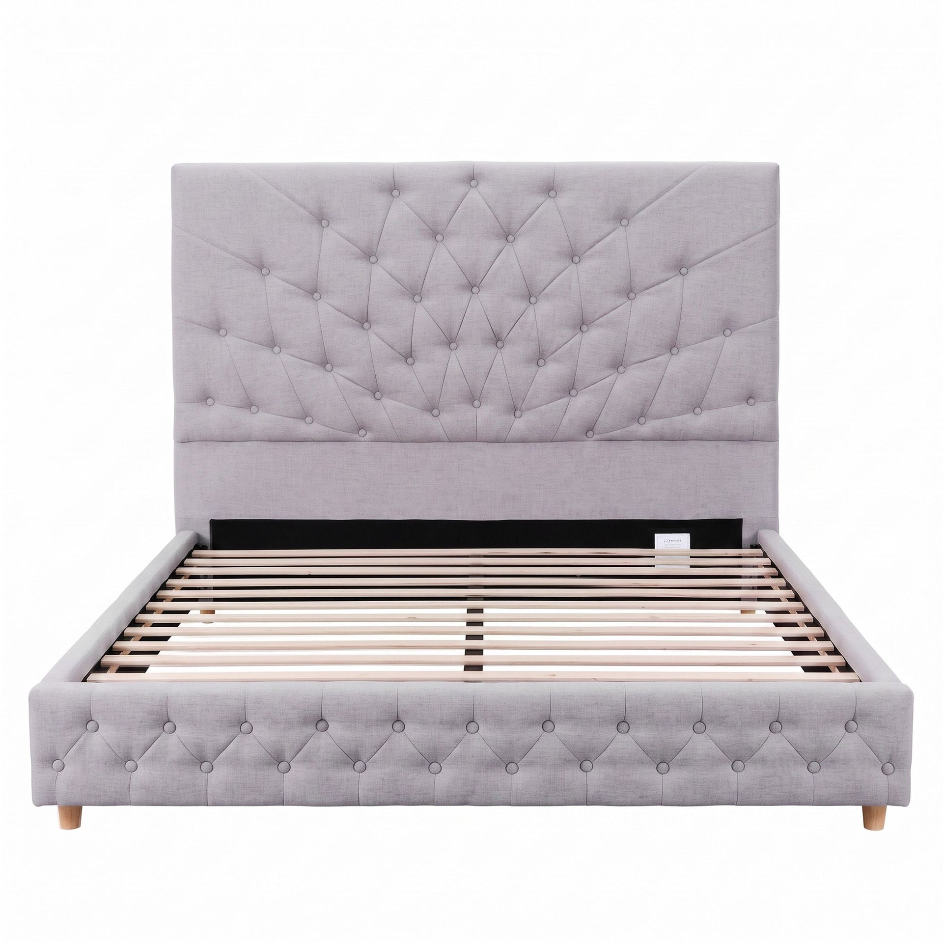 Artiss Double Bed Frame with Tufted Headboard and Plywood Slats Grey Awezingly