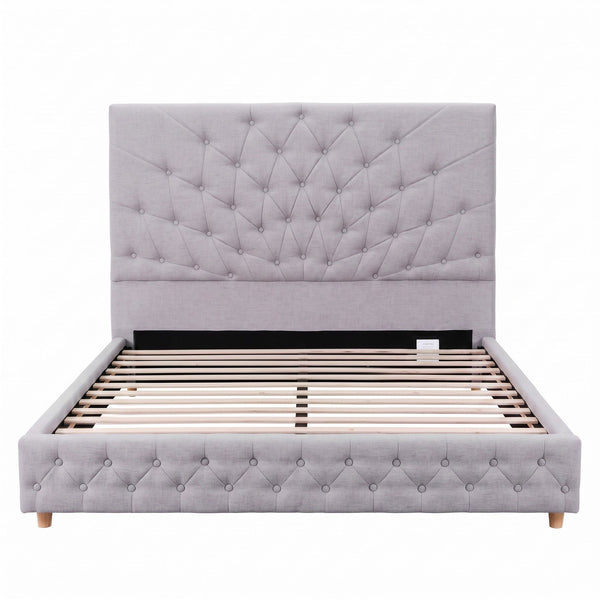 Artiss Double Bed Frame with Tufted Headboard and Plywood Slats Grey Awezingly