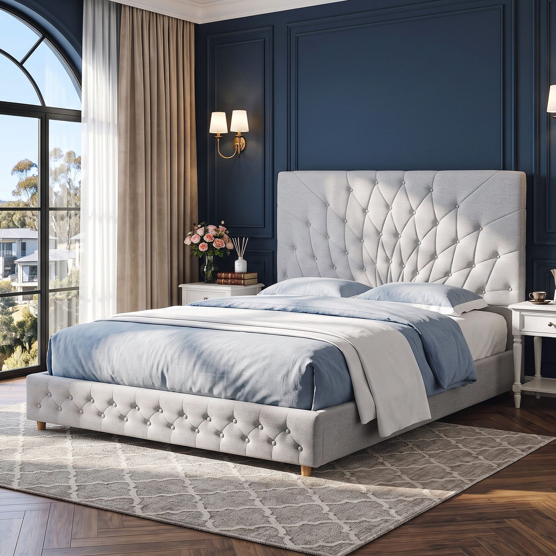Artiss Queen Bed Frame with Tufted Headboard and Plywood Slats Grey Awezingly