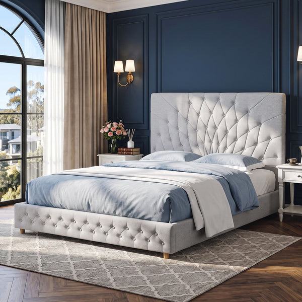 Artiss Queen Bed Frame with Tufted Headboard and Plywood Slats Grey Awezingly