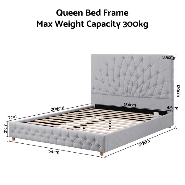 Artiss Queen Bed Frame with Tufted Headboard and Plywood Slats Grey Awezingly