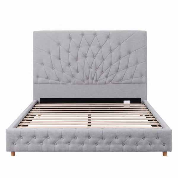 Artiss Queen Bed Frame with Tufted Headboard and Plywood Slats Grey Awezingly