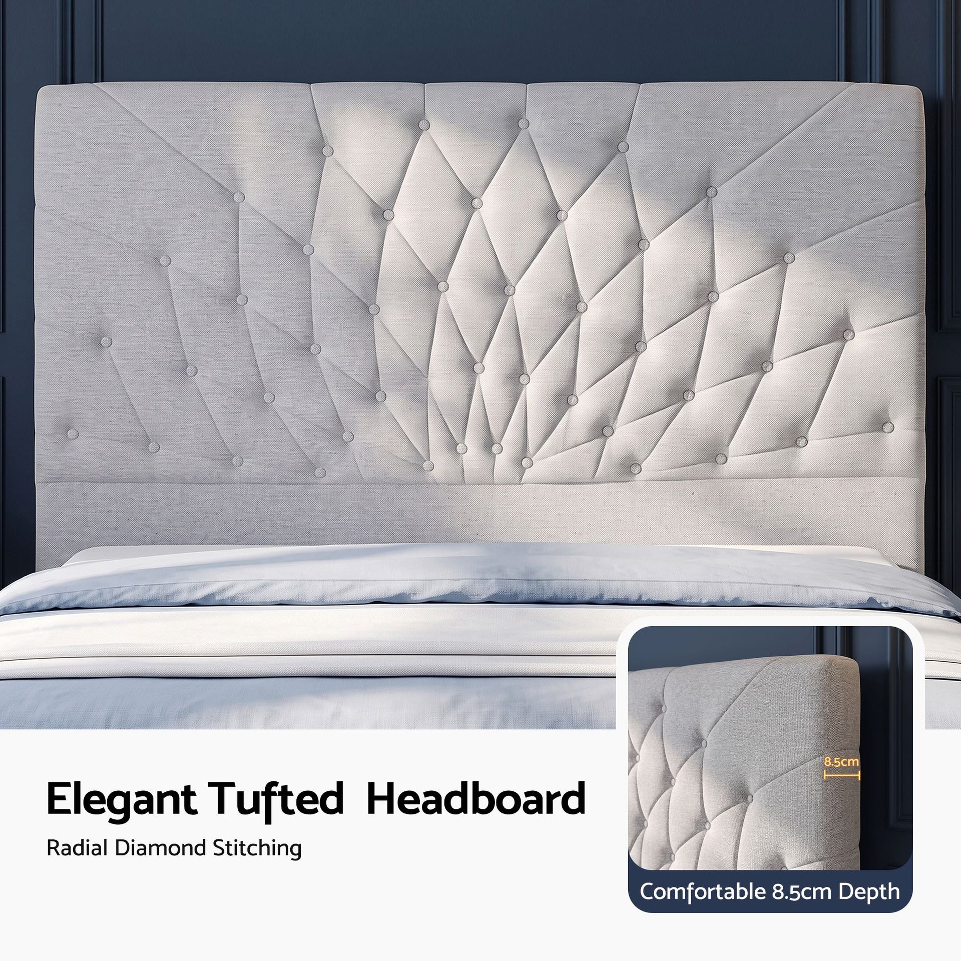 Artiss Queen Bed Frame with Tufted Headboard and Plywood Slats Grey Awezingly