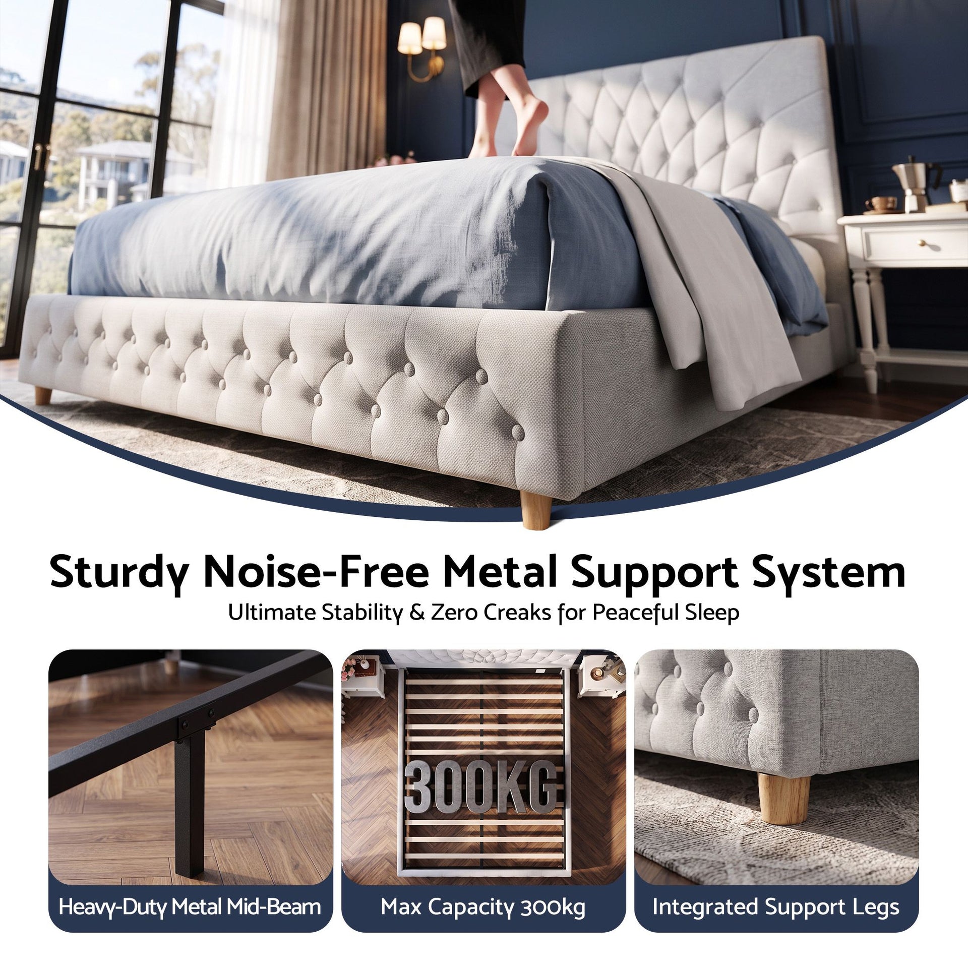 Artiss Queen Bed Frame with Tufted Headboard and Plywood Slats Grey Awezingly