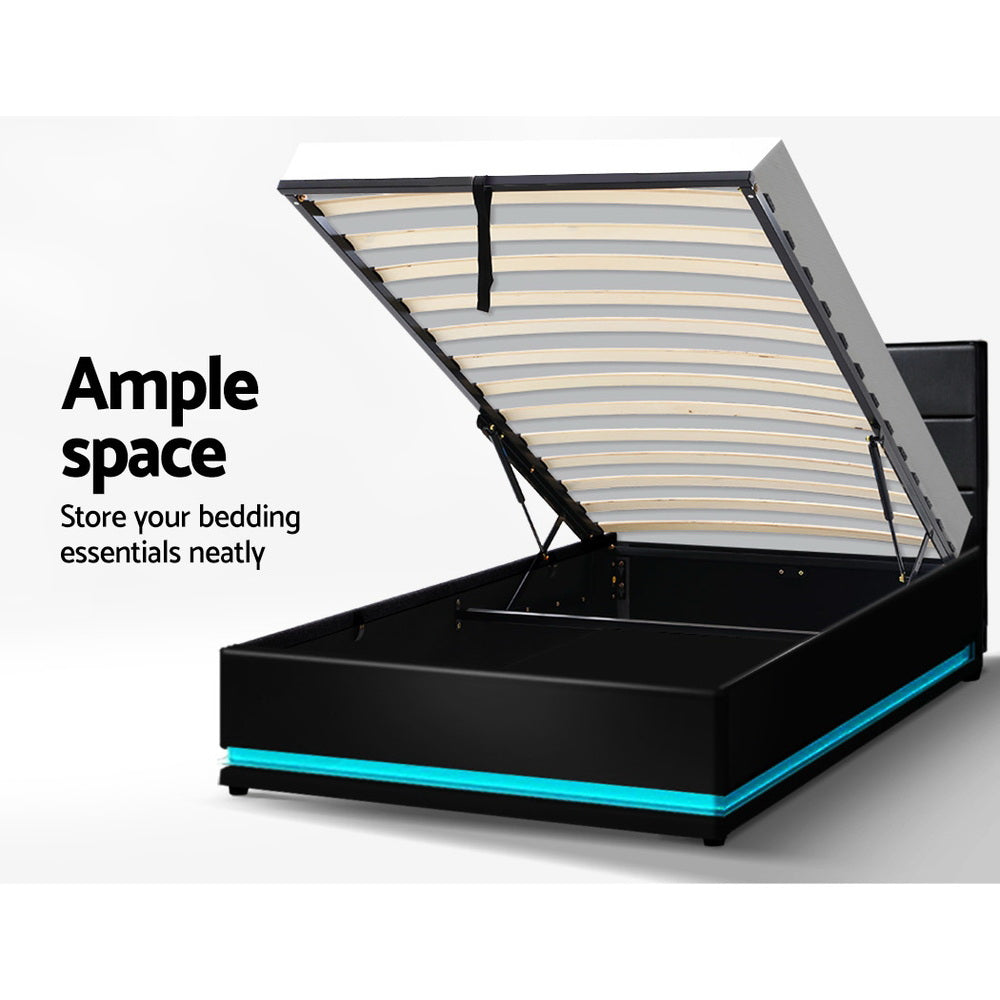 Artiss RGB LED Bed Frame King Single Size Gas Lift Base Storage Leather LUMI Artiss