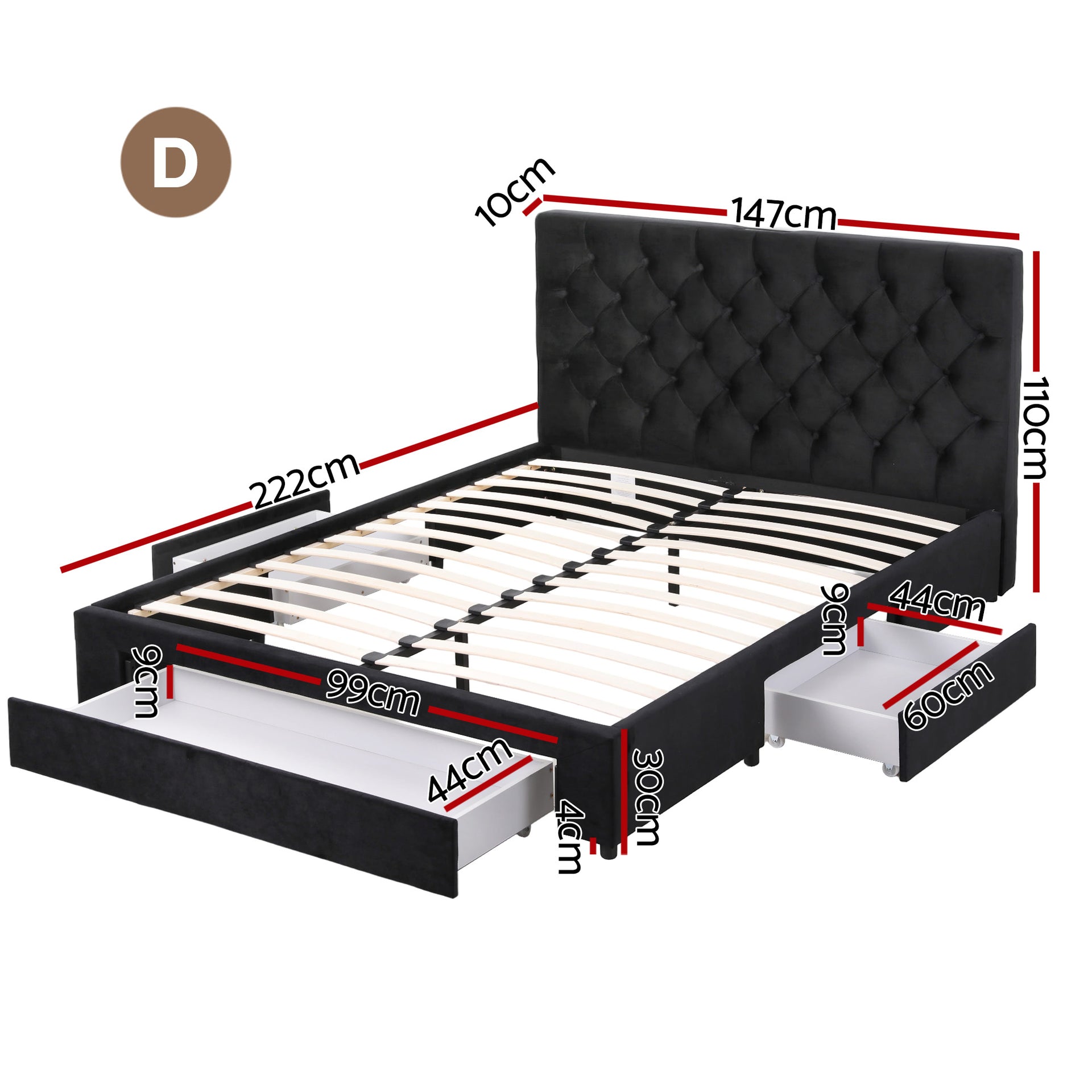Artiss Double Bed Frame Storage Charging Station Upholstered 3 Drawers USB Type-C Awezingly