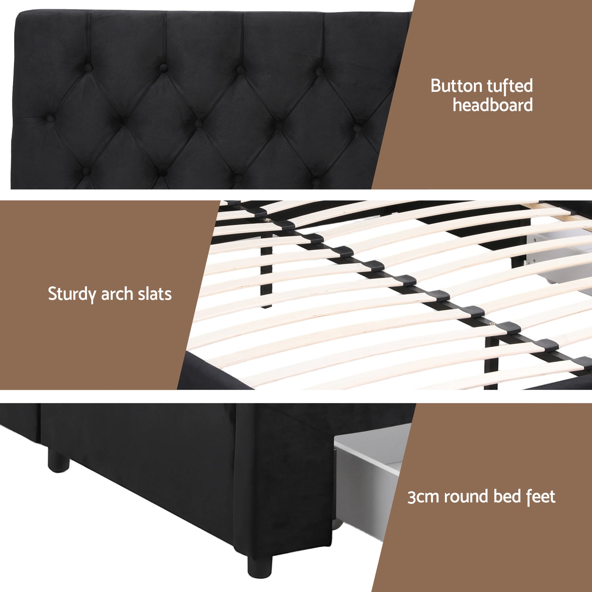 Artiss Double Bed Frame Storage Charging Station Upholstered 3 Drawers USB Type-C Awezingly