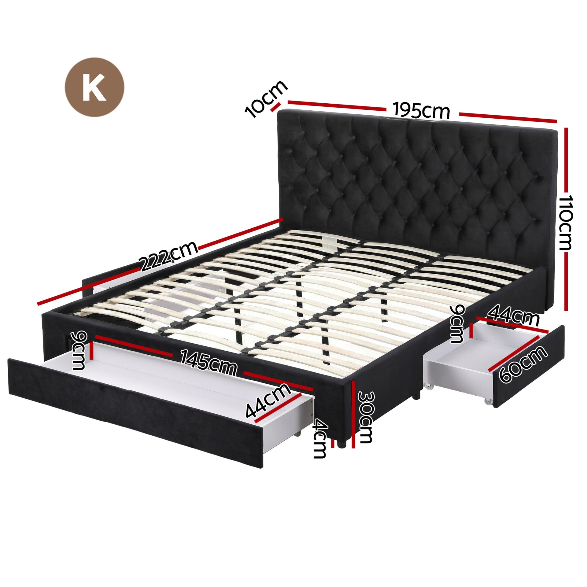 Artiss King Bed Frame Storage Charging Station Upholstered 3 Drawers USB Type-C Awezingly
