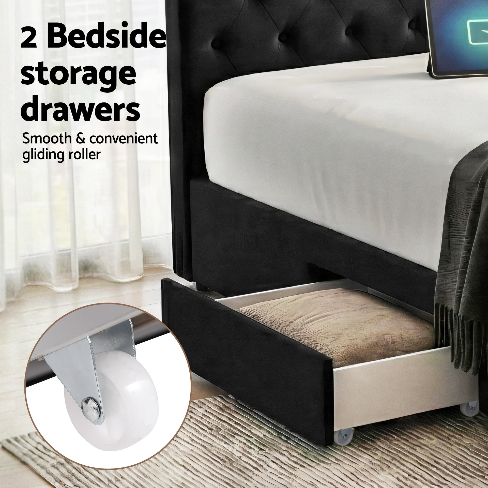 Artiss King Bed Frame Storage Charging Station Upholstered 3 Drawers USB Type-C Awezingly