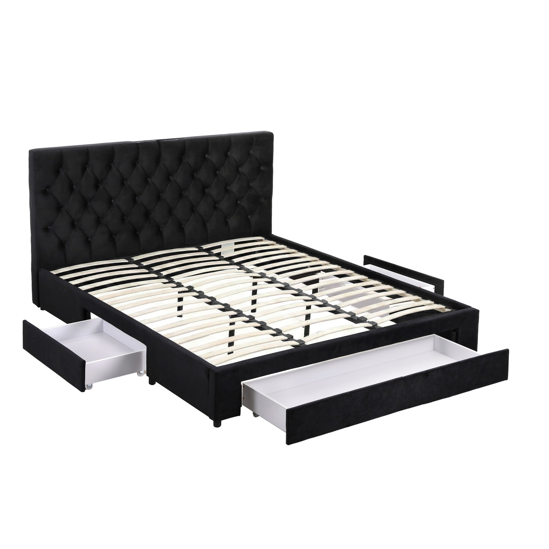 Artiss King Bed Frame Storage Charging Station Upholstered 3 Drawers USB Type-C Awezingly