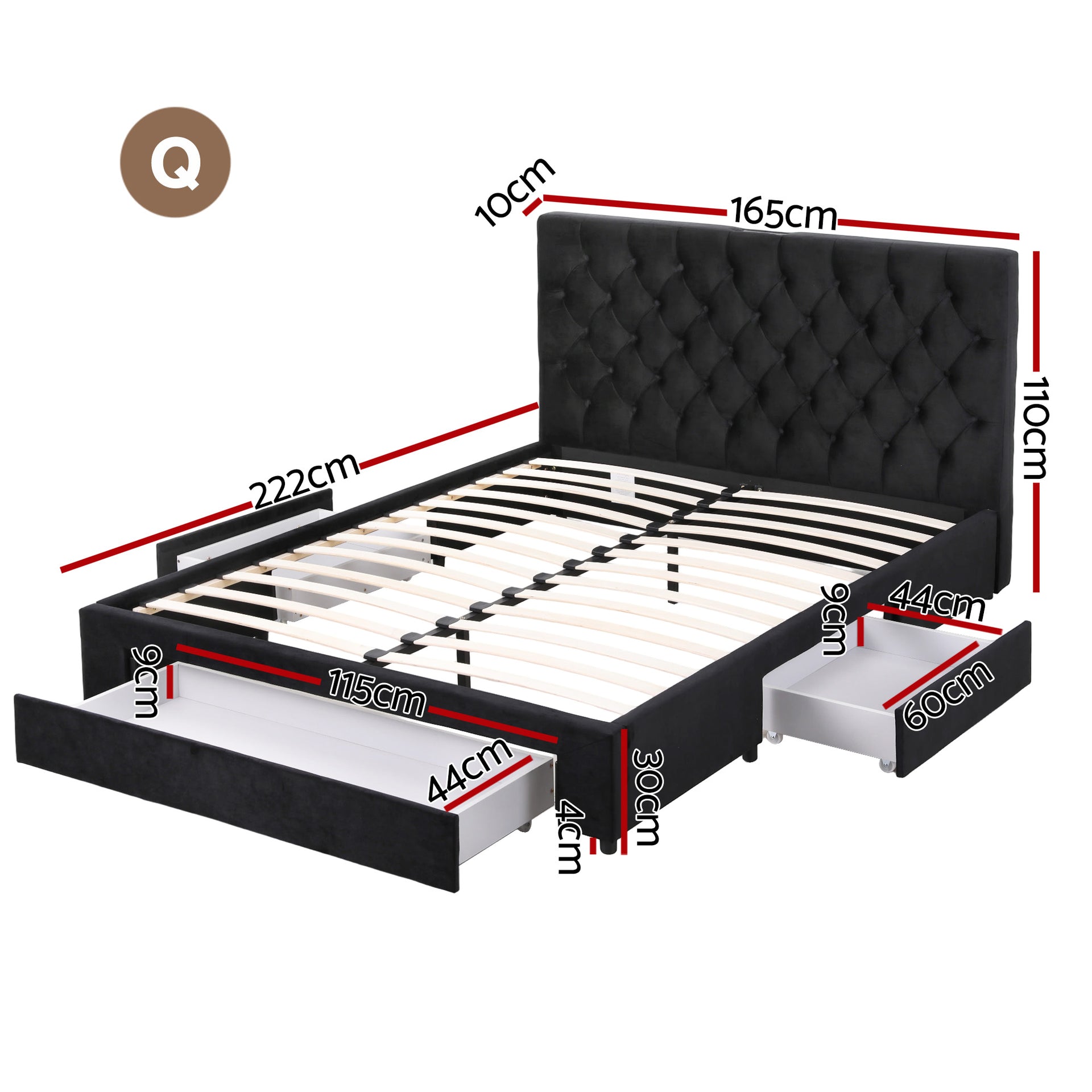 Artiss Queen Bed Frame Storage Charging Station Upholstered 3 Drawers USB Type-C Awezingly