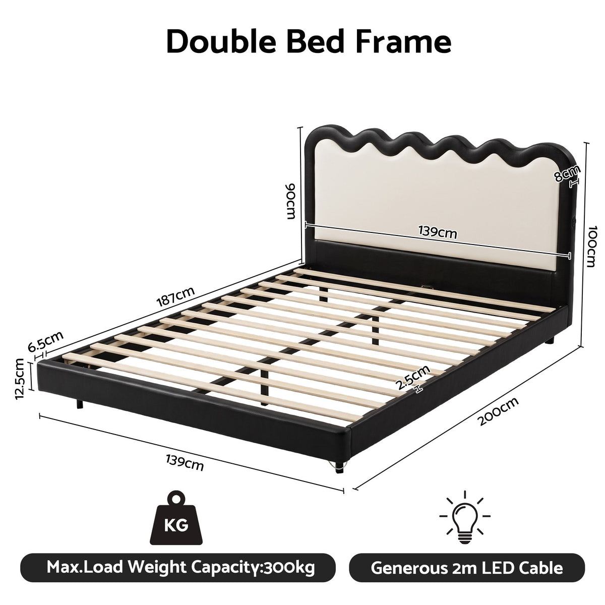 Artiss Double Bed Frame, Floating Design with RGB LED and USB Charging Awezingly