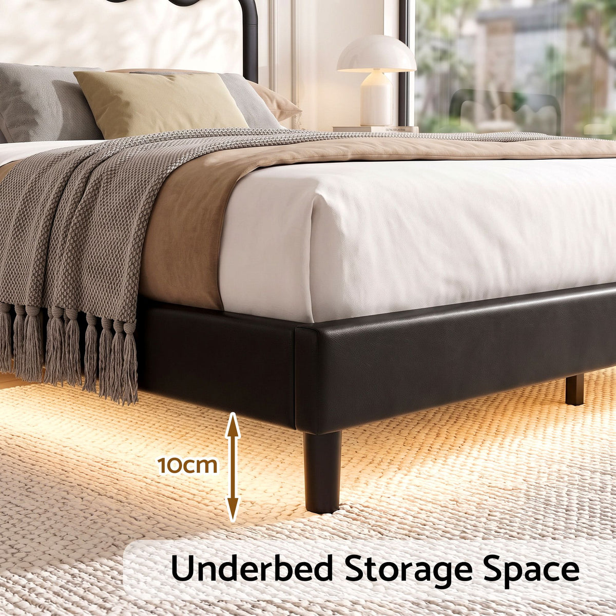 Artiss Double Bed Frame, Floating Design with RGB LED and USB Charging Awezingly