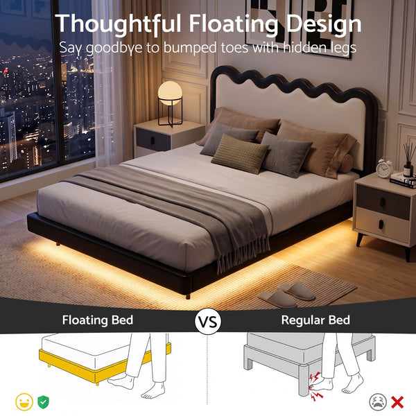 Artiss Queen Bed Frame, Floating Design with RGB LED and USB Charging Awezingly