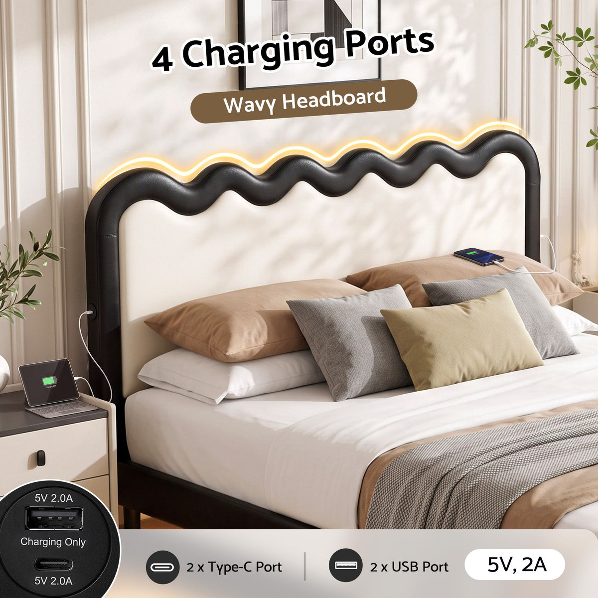 Artiss Queen Bed Frame, Floating Design with RGB LED and USB Charging Awezingly