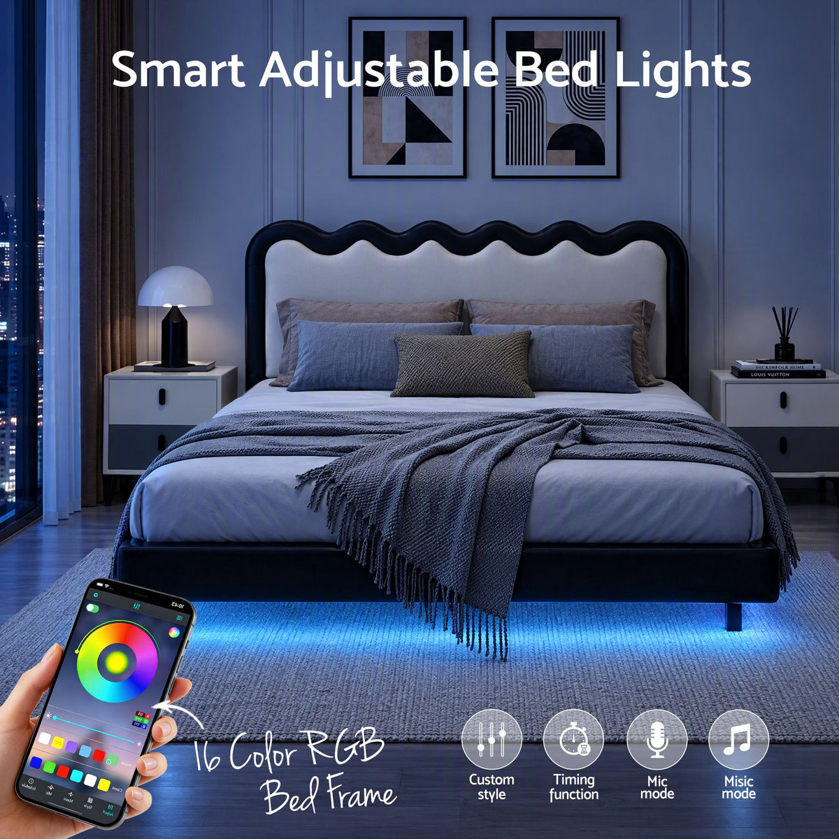 Artiss Queen Bed Frame, Floating Design with RGB LED and USB Charging Awezingly