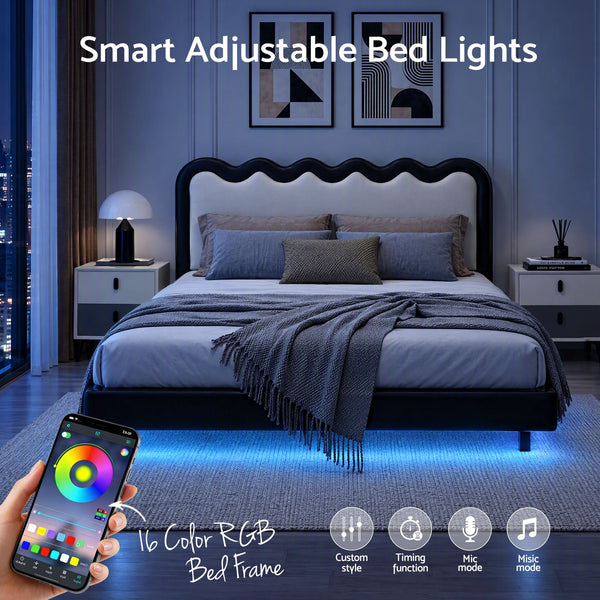 Artiss Queen Bed Frame, Floating Design with RGB LED and USB Charging Awezingly