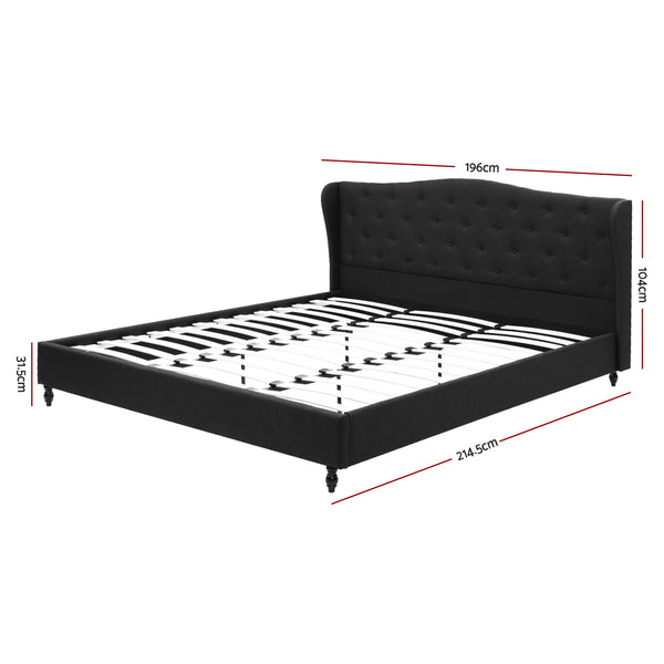 Artiss King Bed Frame Wingback Headboard Charcoal Grey Linen Upholstered Platform Bed Base Awezingly