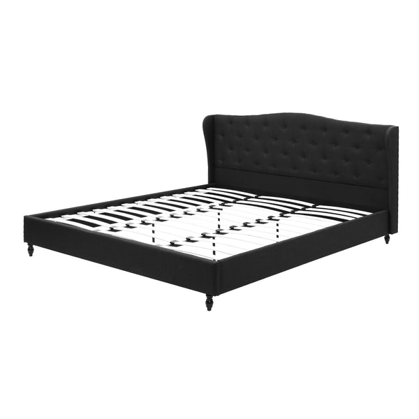 Artiss King Bed Frame Wingback Headboard Charcoal Grey Linen Upholstered Platform Bed Base Awezingly