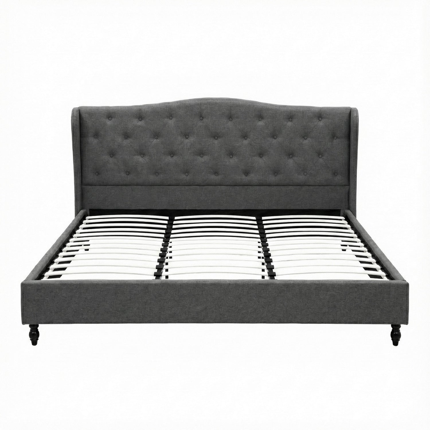 Artiss King Bed Frame with Wingback Headboard Grey Linen Upholstered Platform Bed Base Awezingly