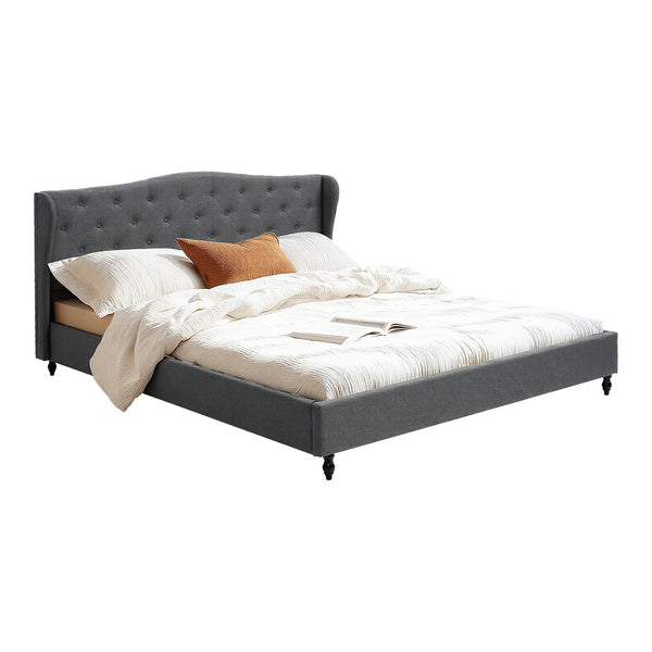 Artiss King Bed Frame with Wingback Headboard Grey Linen Upholstered Platform Bed Base Awezingly