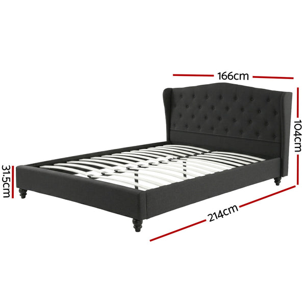 Artiss Queen Bed Frame Wingback Headboard Charcoal Grey Linen Upholstered Platform Bed Base Awezingly